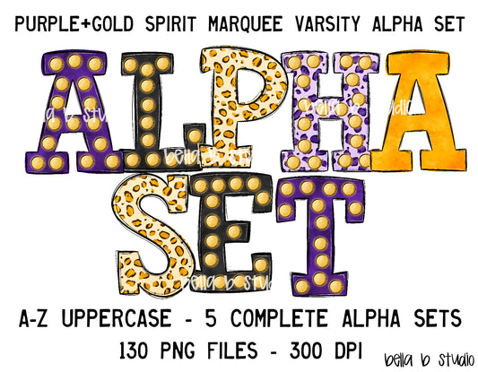 Purple and Gold  Spirit Marquee Varsity Alpha Bundle - Set of 5 Alphabets