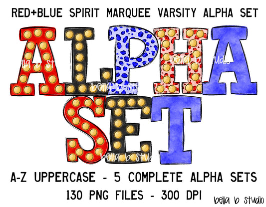 Red and Blue Spirit Marquee Varsity Alpha Bundle - Set of 5 Alphabets