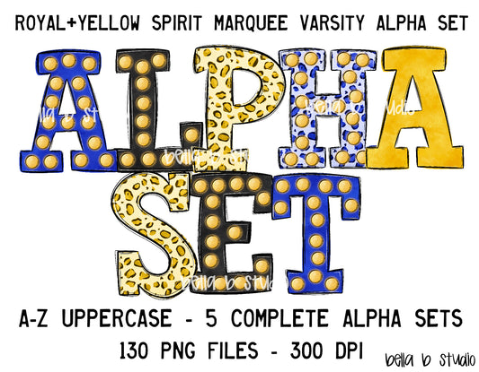 Royal and Yellow Spirit Marquee Varsity Alpha Bundle - Set of 5 Alphabets