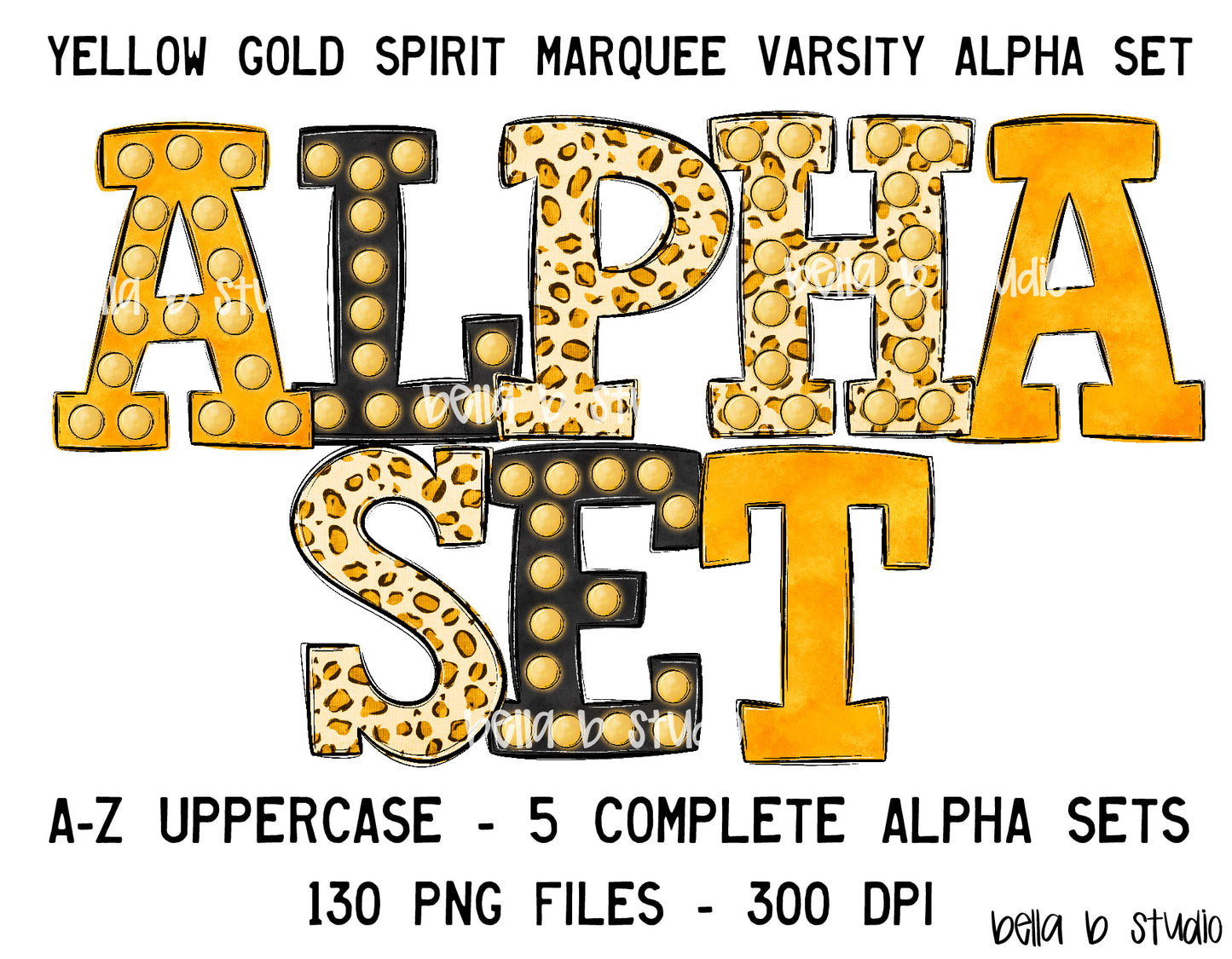 Yellow Gold Spirit Marquee Varsity Alpha Bundle - Set of 5 Alphabets