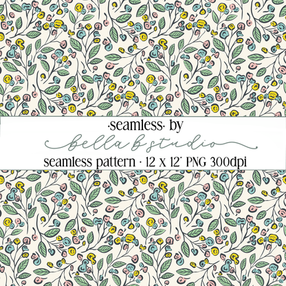 Spring Botanical Floral Seamless Digital Paper - PNG File