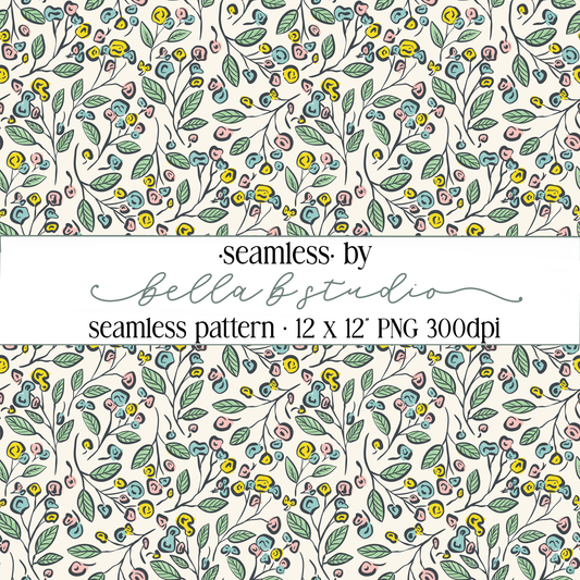 Spring Botanical Floral Seamless Digital Paper - PNG File