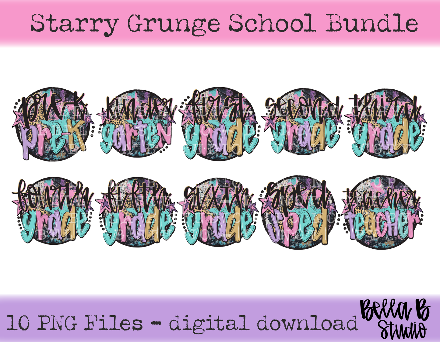 Starry Grunge School Bundle - PNG Files