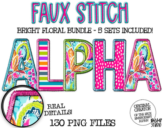 Faux Stitch Bright Florals Alpha Bundle - Set of 5