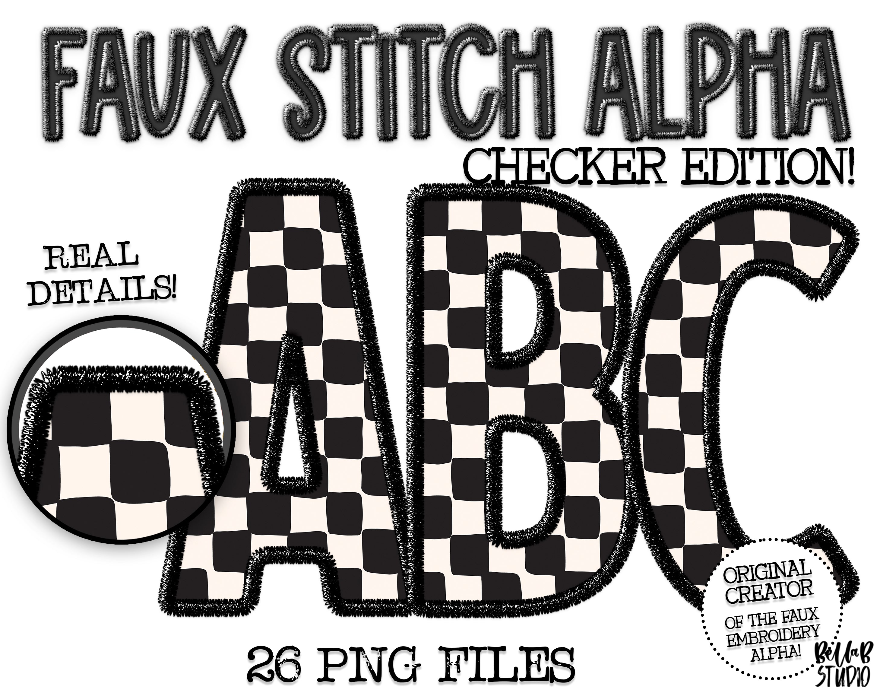 Faux Stitch Alphabet Set - Checker Black – Bella B Studio