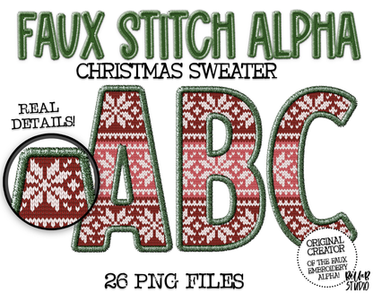 Faux Stitch Alphabet Set - Christmas Sweater Red/Green