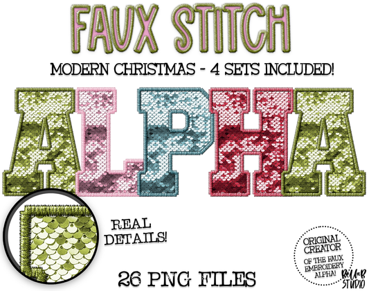 Faux Stitch Sequin Alphabet Sets - Modern Christmas Bundle of 4