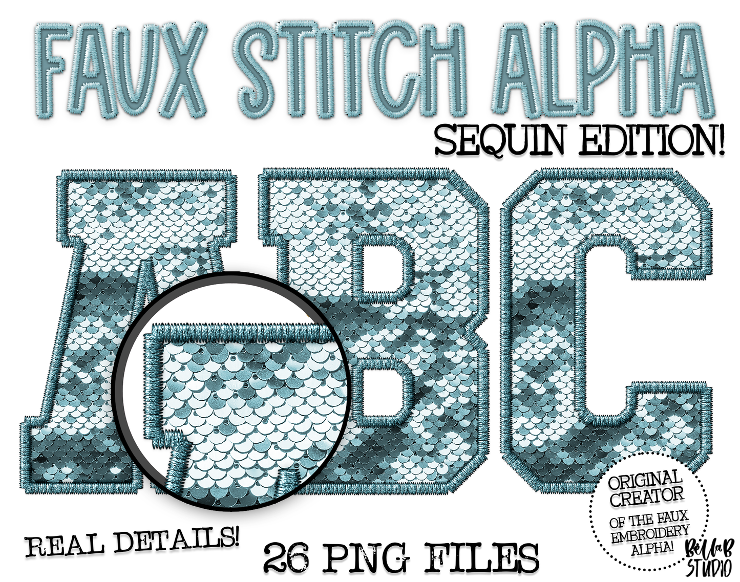 Faux Stitch SEQUIN Alphabet Set - Blue