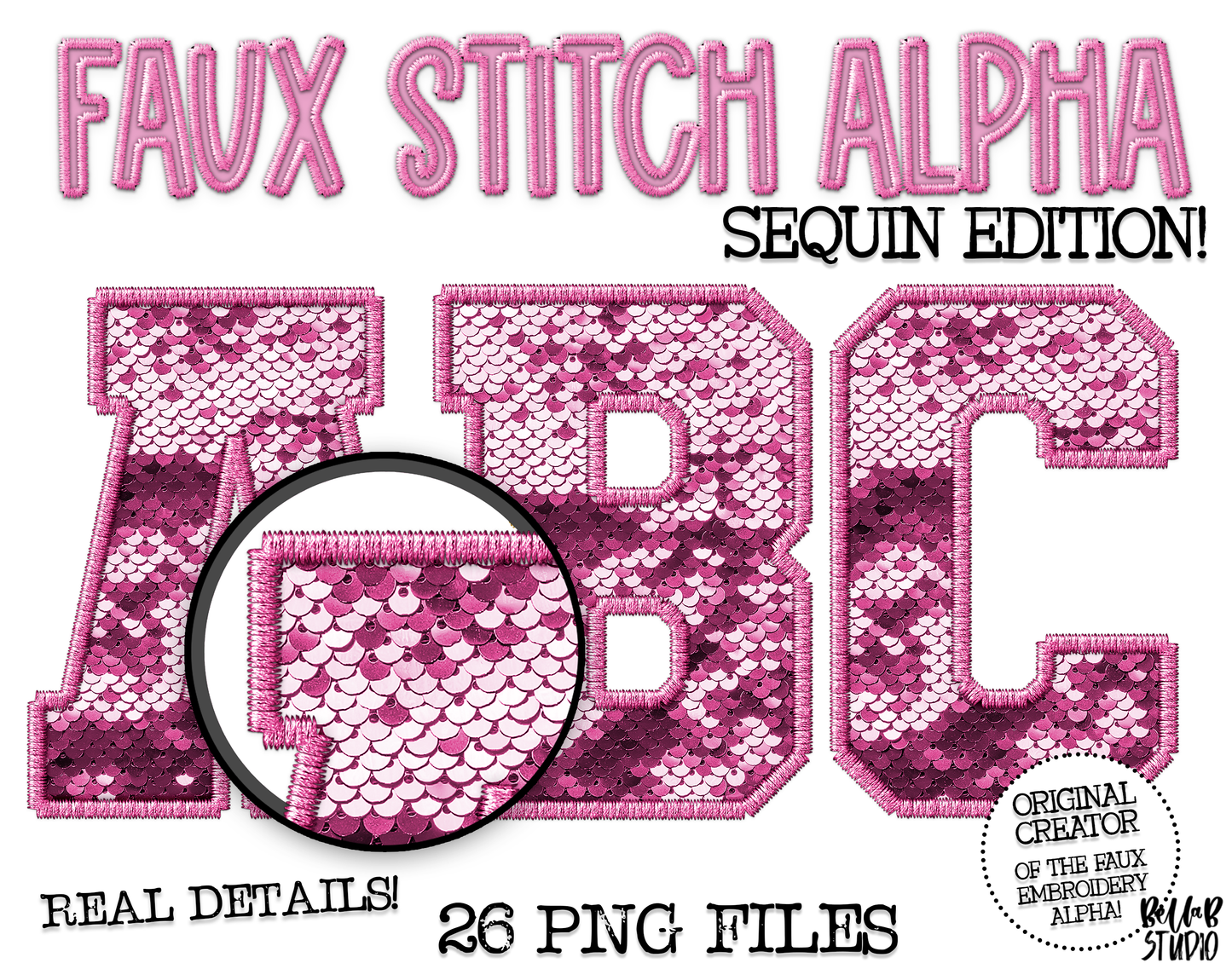 Faux Stitch SEQUIN Alphabet Set - Hot Pink