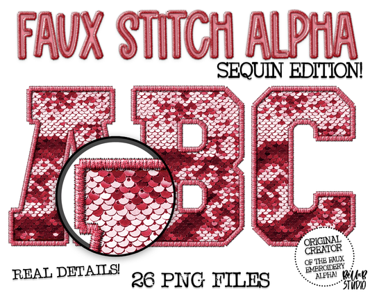 Faux Stitch SEQUIN Alphabet Set - Red