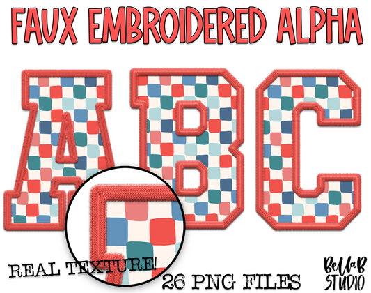Faux Embroidered Alphabet Set - Checkered USA