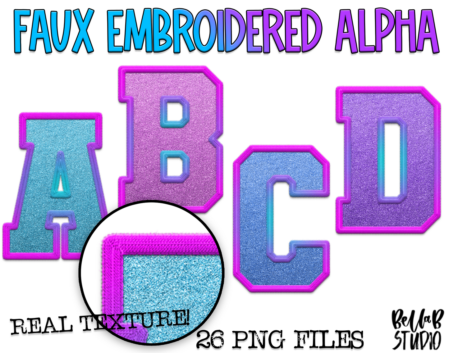 Faux Embroidered Alphabet Set - Bright Glitter Multicolor