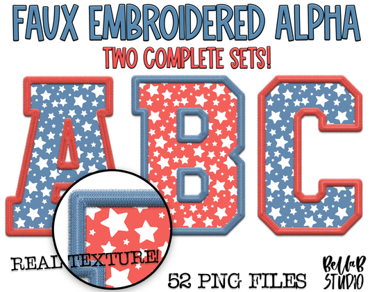Faux Embroidered Alphabet Set - USA Stars; Set of 2