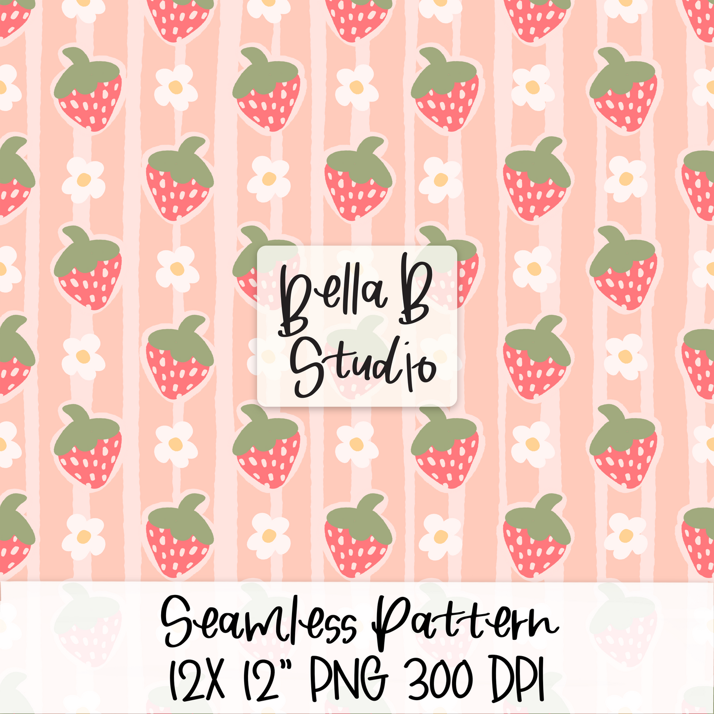 Whimsical Strawberry Seamless Digital Paper - PNG File