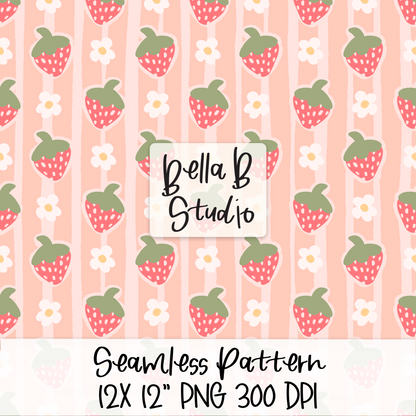 Whimsical Strawberry Seamless Digital Paper - PNG File