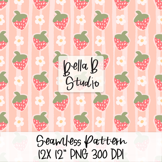 Whimsical Strawberry Seamless Digital Paper - PNG File