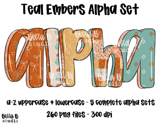 Teal Embers Alpha Bundle - Set of 5 Alphabets