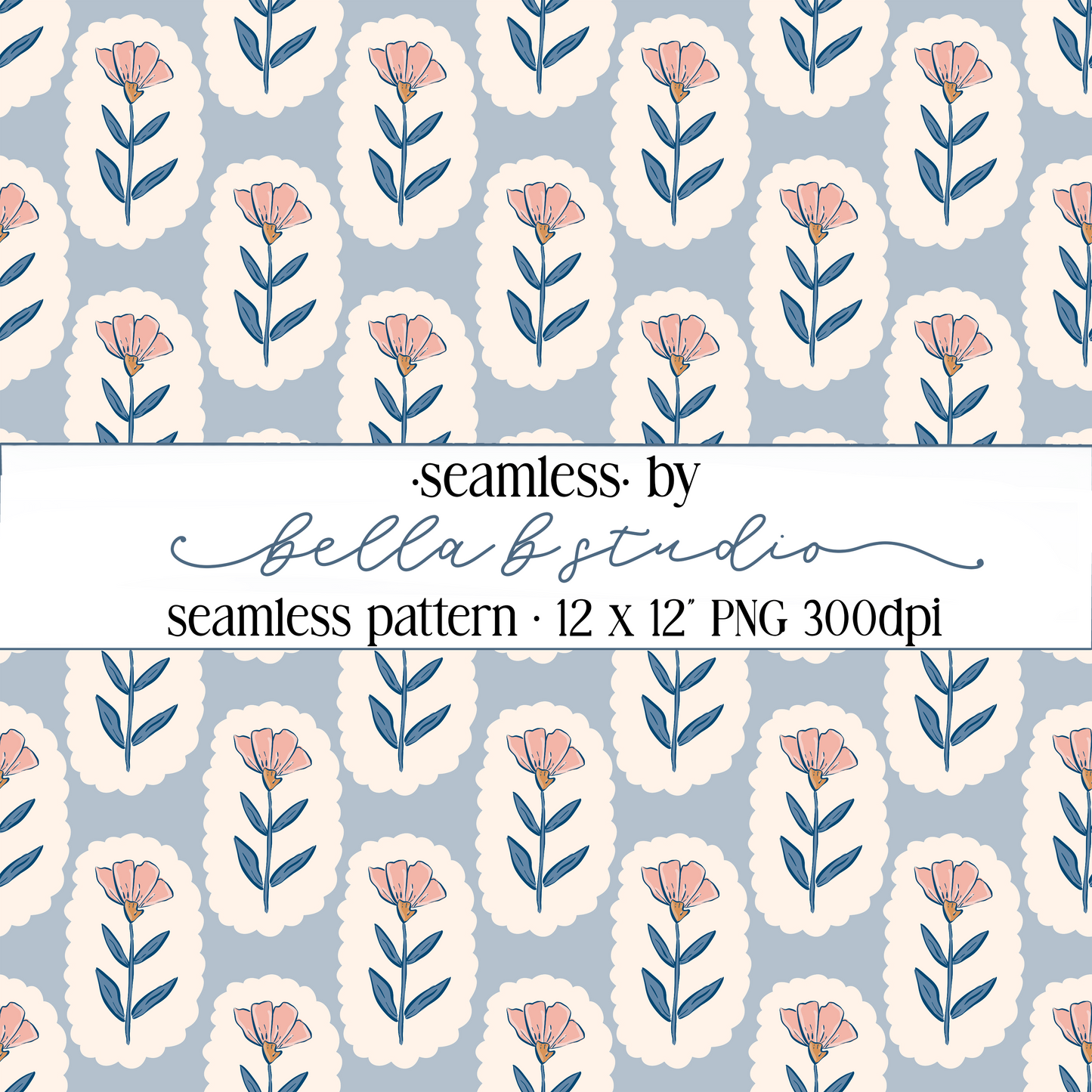 Blue Wildflower Seamless Digital Paper - PNG File