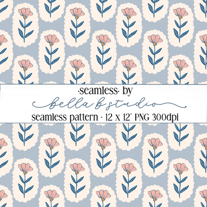 Blue Wildflower Seamless Digital Paper - PNG File