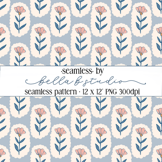 Blue Wildflower Seamless Digital Paper - PNG File