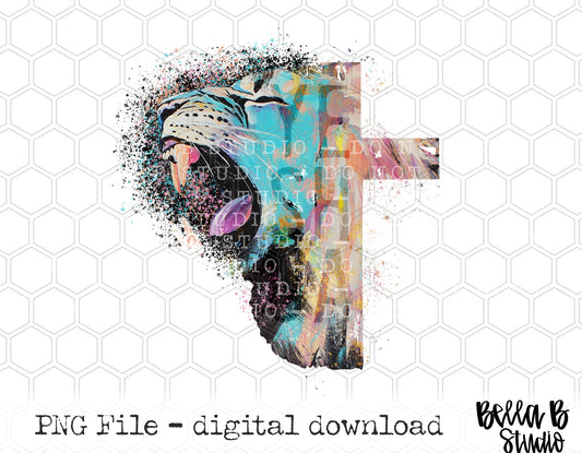 Roaring Lion Yeshua Cross PNG Design