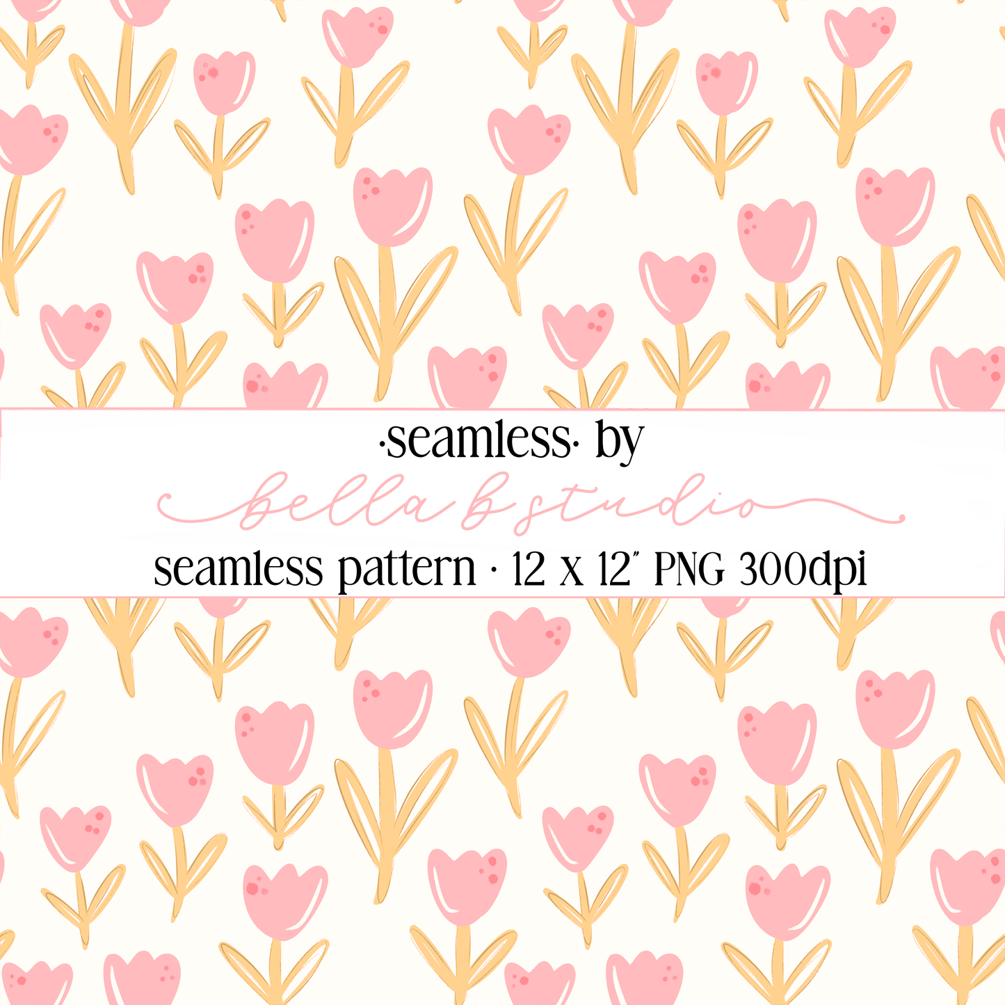 Soft Pink Orange Tulips Seamless Digital Paper - PNG File