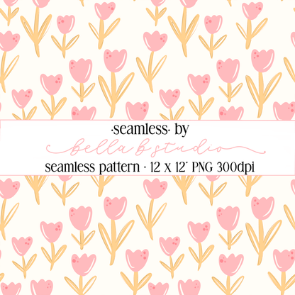 Soft Pink Orange Tulips Seamless Digital Paper - PNG File