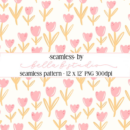 Soft Pink Orange Tulips Seamless Digital Paper - PNG File