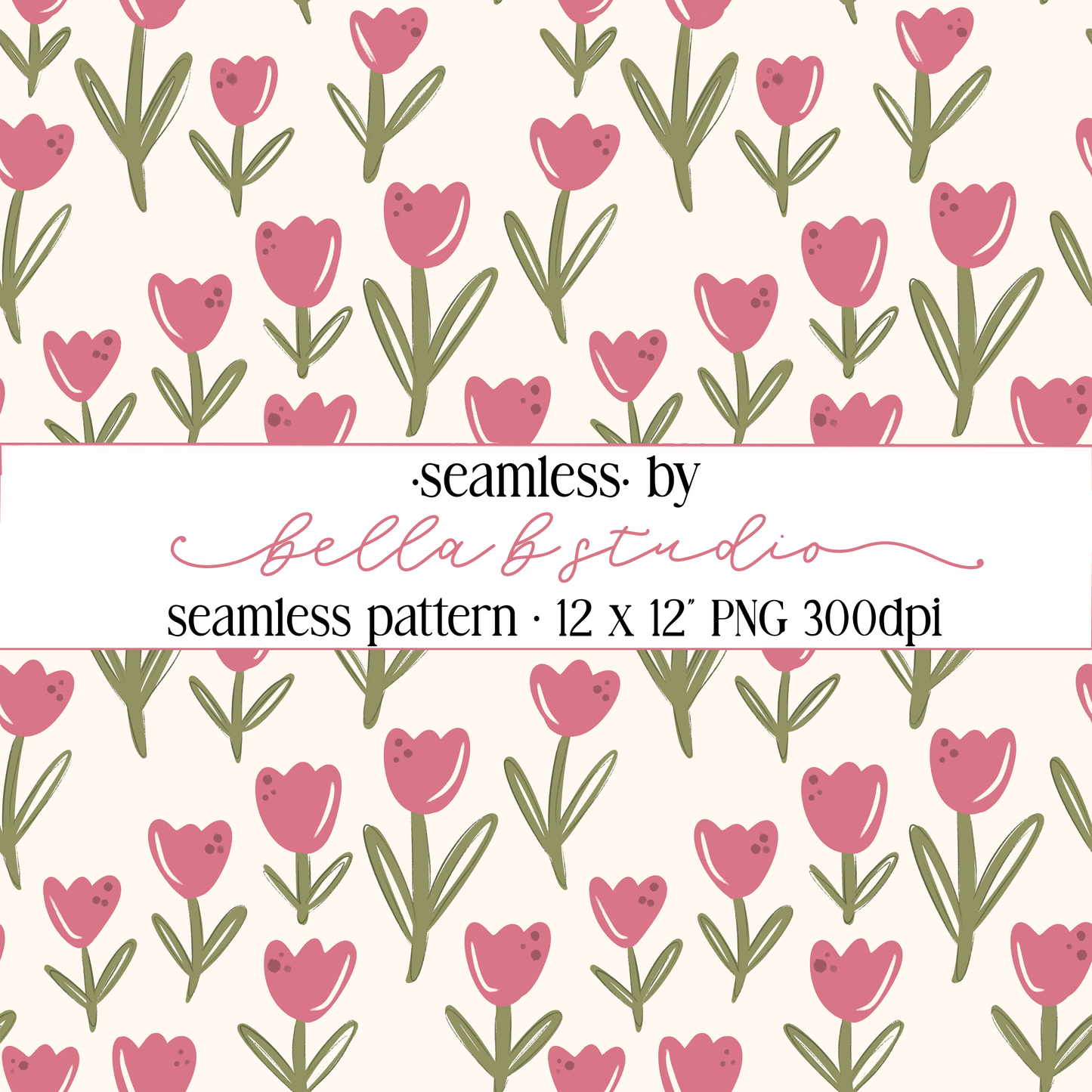 Dusty Rose Tulips Seamless Digital Paper - PNG File