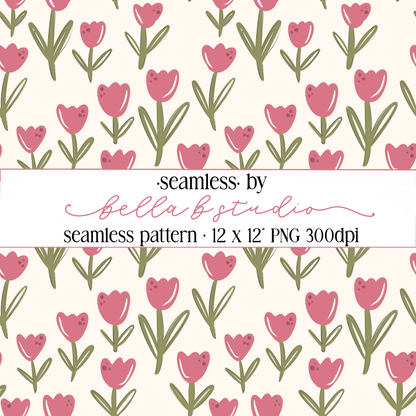 Dusty Rose Tulips Seamless Digital Paper - PNG File