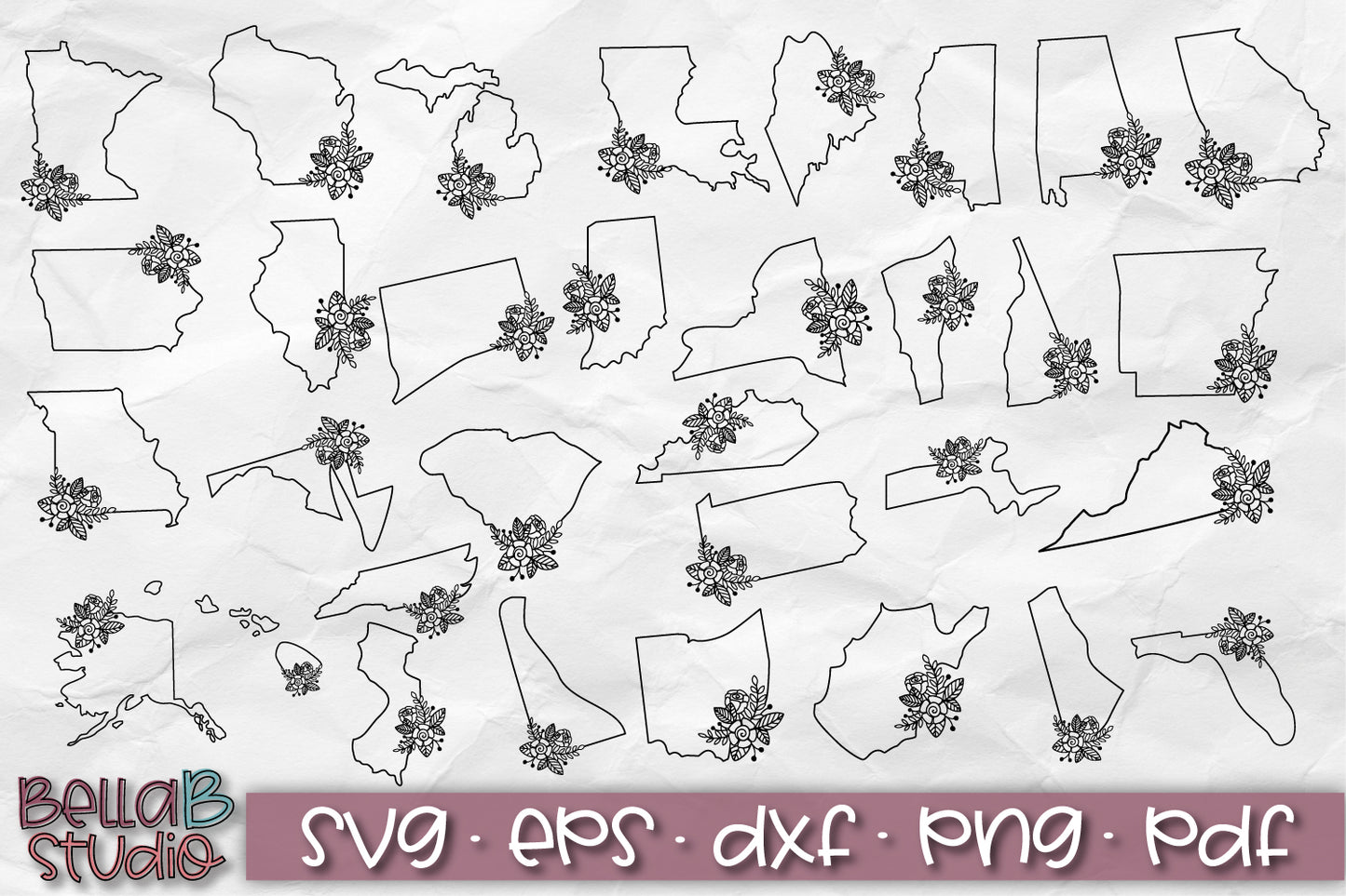 Floral USA States SVG Bundle