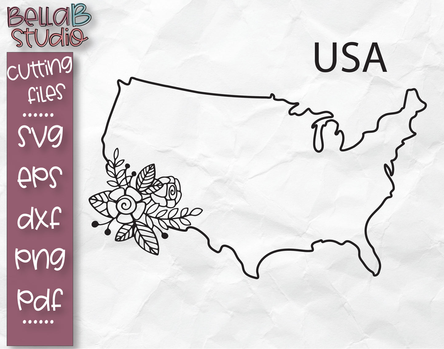 Floral USA Map SVG File