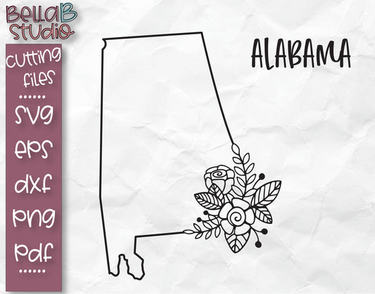 Floral Alabama Map SVG File