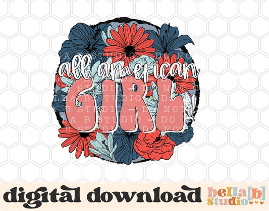 All American Girl Retro Floral PNG Design
