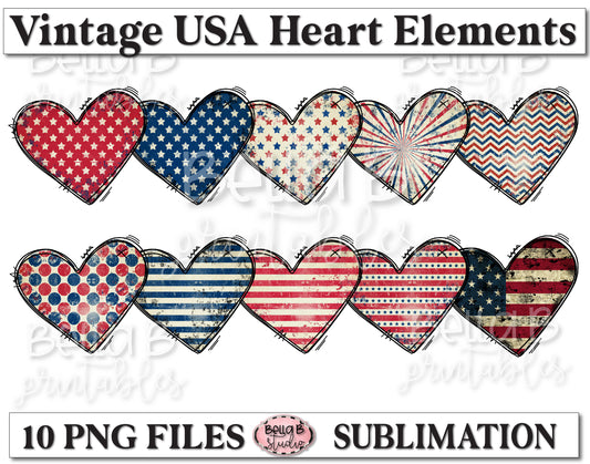 American Hearts Sublimation Elements Bundle