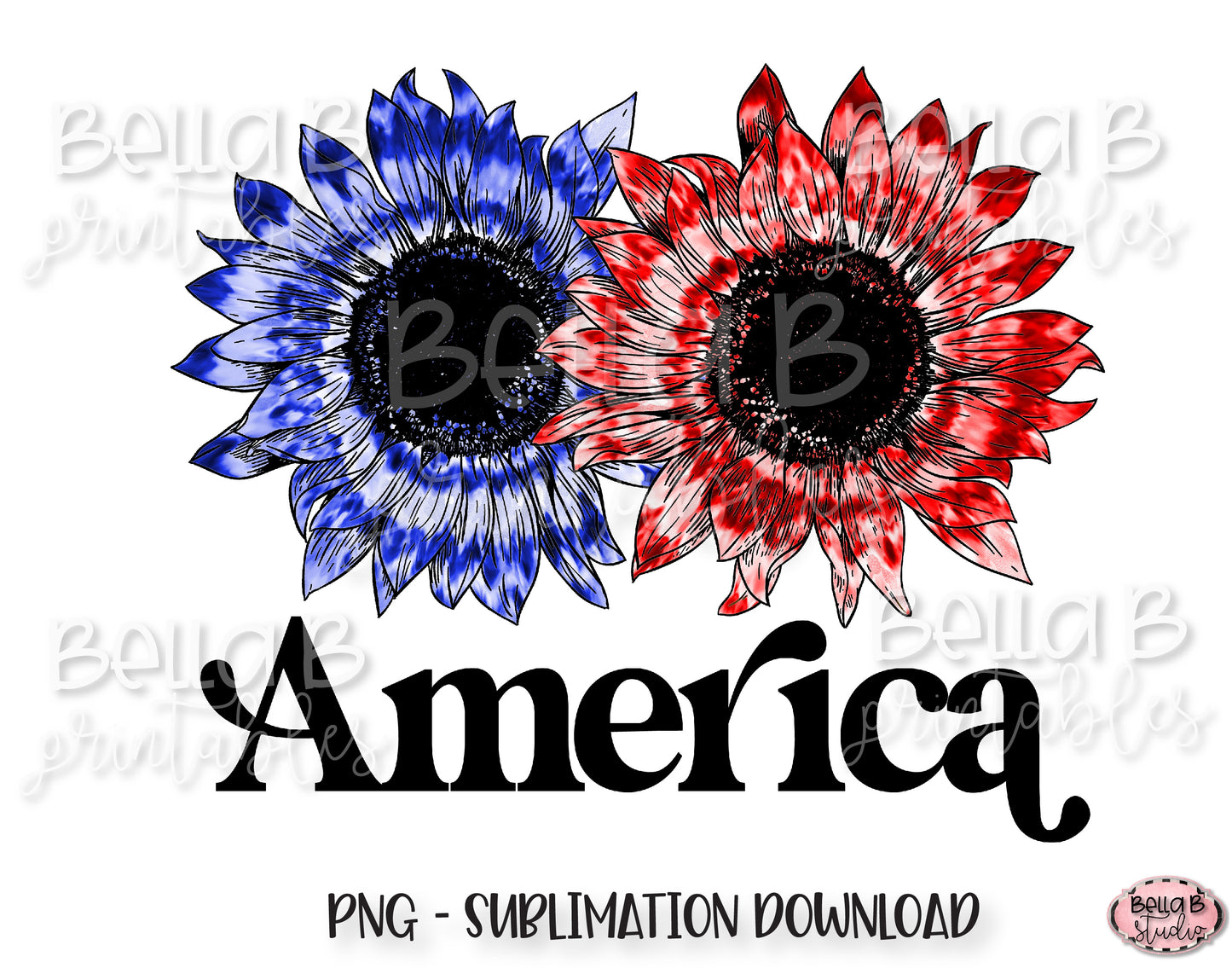 Tie Dye Sunflowers America Sublimation Design