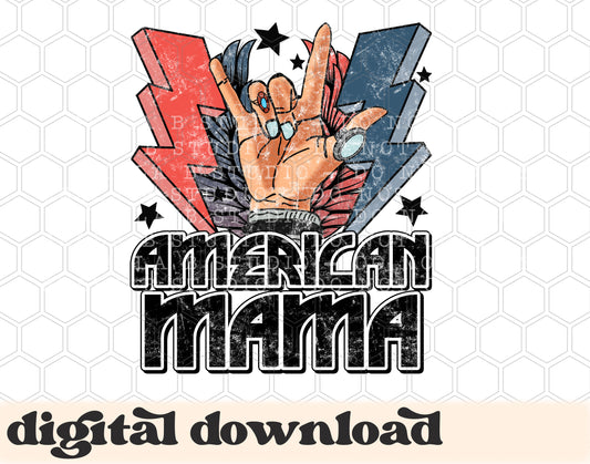 American Mama Retro Rock Bolt Wings PNG Design