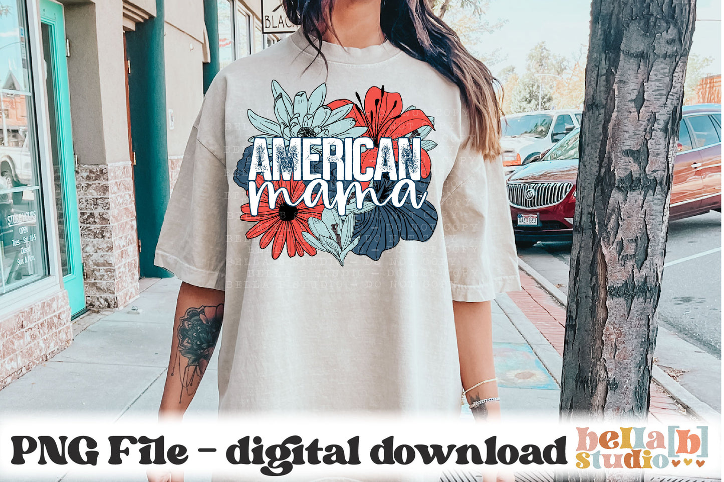 American Mama Neutral Floral PNG Design