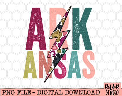 ARKANSAS Bright Leopard Bolt Sublimation Design