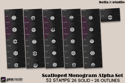 Single Line Scalloped Monogram Alpha PROCREATE STAMPS