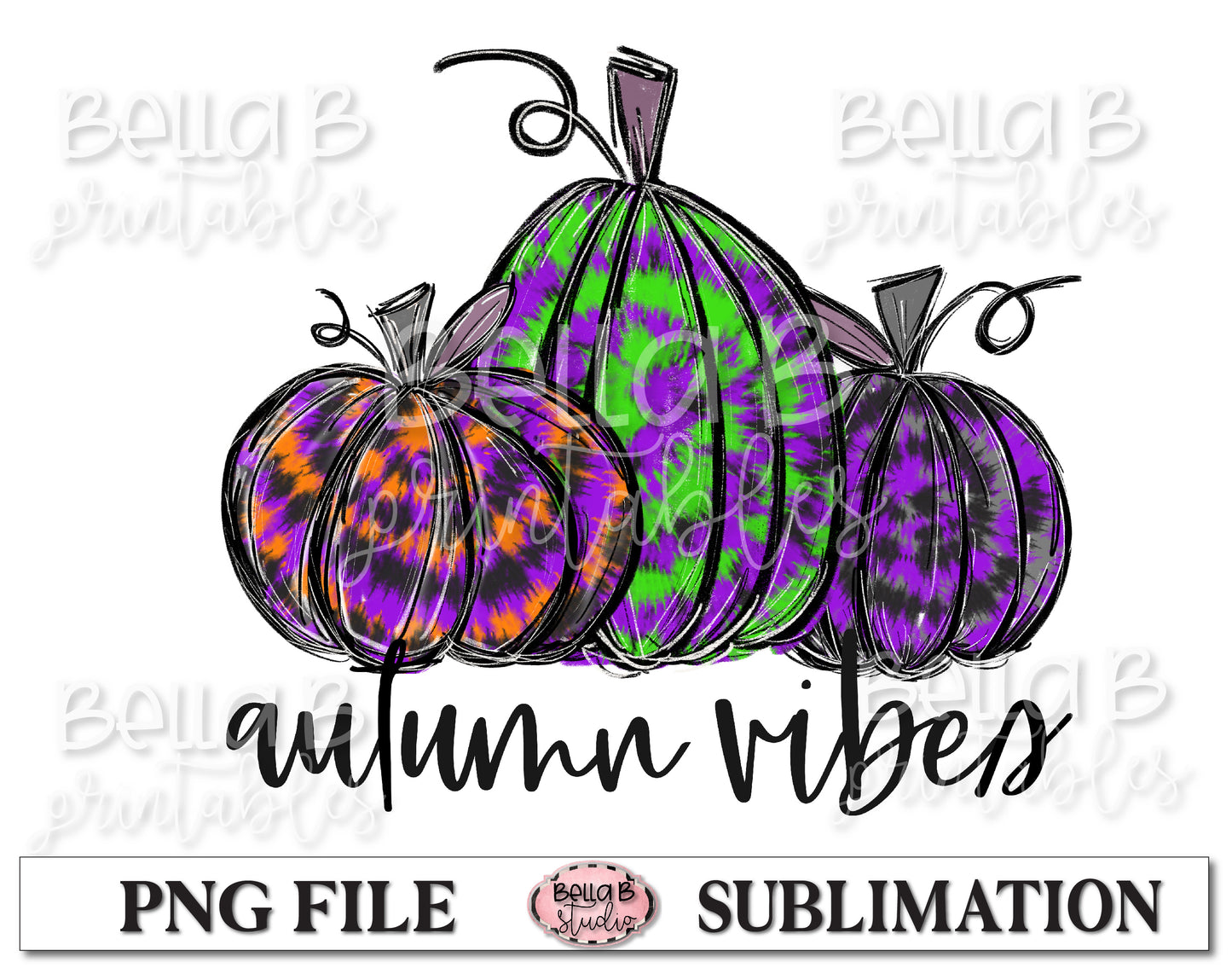 Autumn Vibes Sublimation Design, Halloween Pumpkins, Hand Drawn