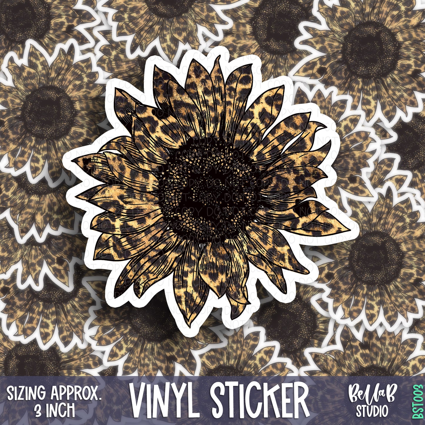 Leopard Sunflower Vinyl Sticker - Glossy Permanent Weatherproof