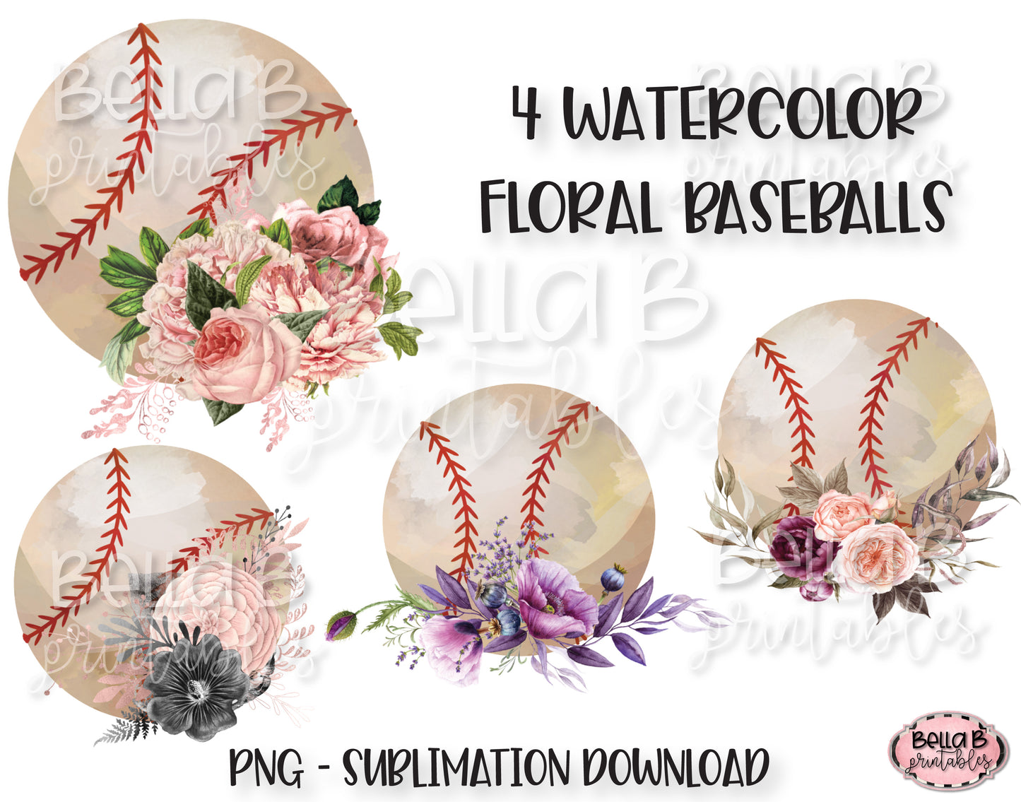 Floral Baseball Sublimation Elements Bundle