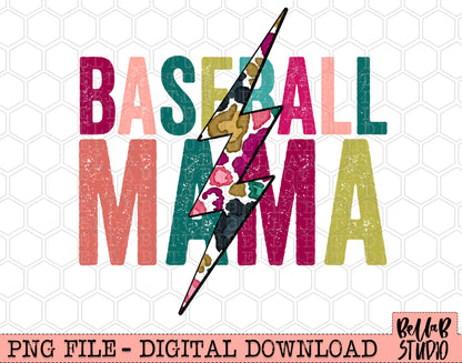 BASEBALL MAMA Bright Leopard Bolt Sublimation Design