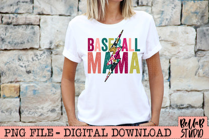 BASEBALL MAMA Bright Leopard Bolt Sublimation Design