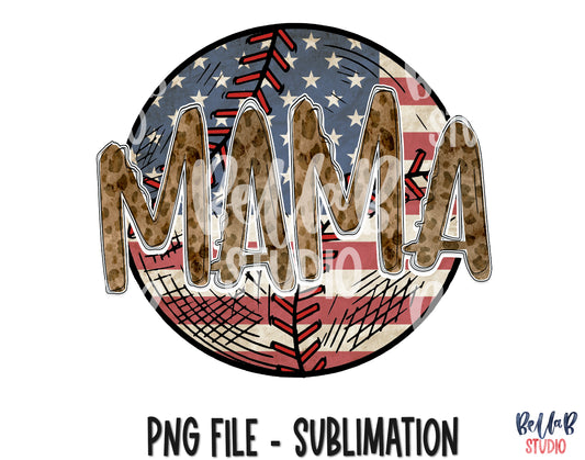 American Flag Baseball Mama Sublimation Design