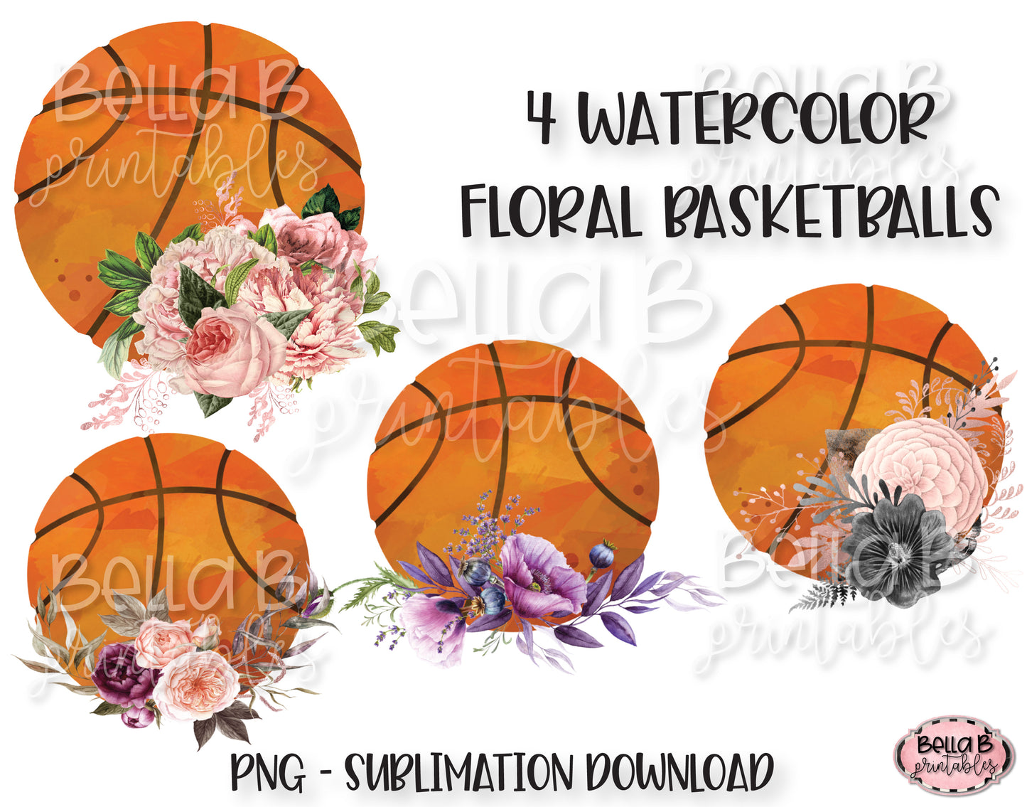 Floral Basketball Sublimation Elements Bundle