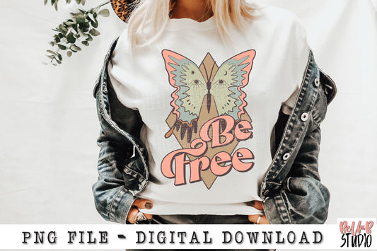 Be Free Retro Butterfly PNG Sublimation Design