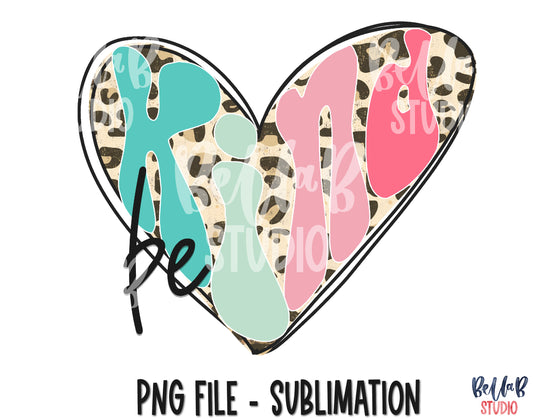Be Kind Leopard Heart Sublimation Design