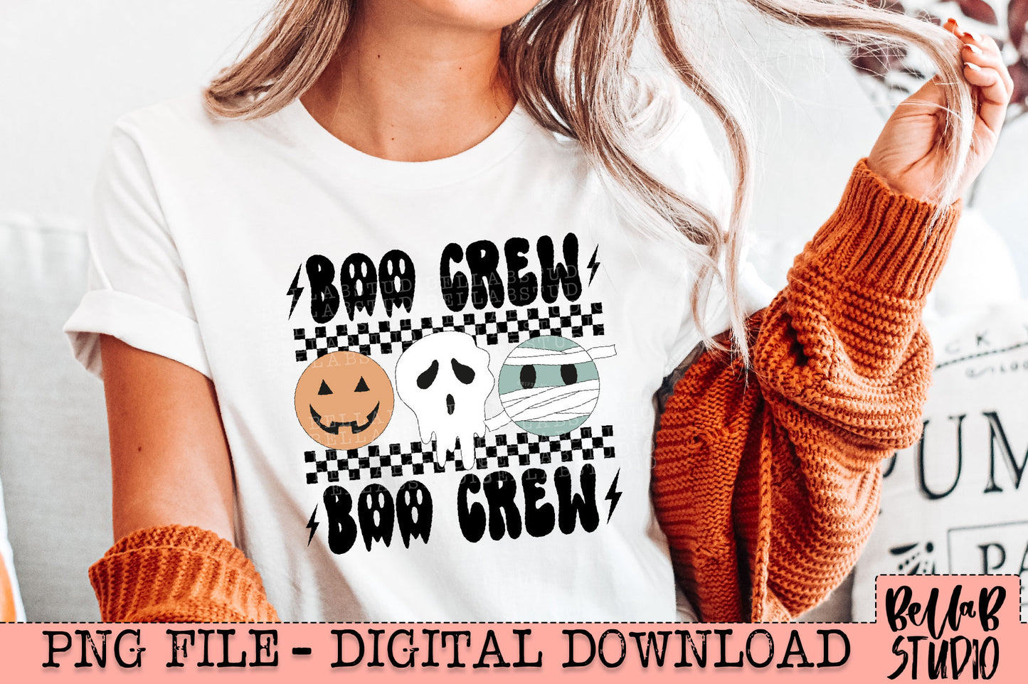 Boo Crew Cute Retro Checkered PNG Design